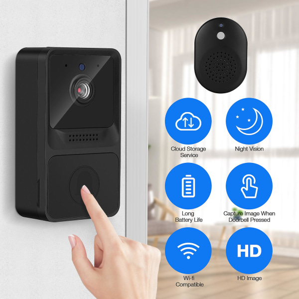 Trådløs videodørklokke Smart dørklokke Intercom Wifi Anti-tyveri dørklokke for hjem sovesal kontor (svart)