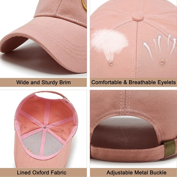 Baseballcaps, Bomulls Solbeskyttende Baseballcaps, Menn Kvinner Sommer Unisex Justerbar Hatt Hip Hop Sport Utendørs Caps (Rosa)