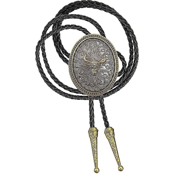 Bolo Tie Ellips Bull Flower Westren Cowboy med kohudsrep Slips för kvinnor Guldton (a-1b)