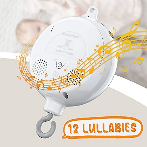 Vuggemobil Motor Baby Musikboks med 3 Tilstande Justerbar Lydstyrke 12 Vuggeviser Automatisk Sluk Efter 30 Minutter INZ