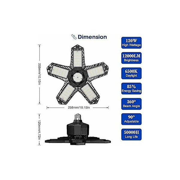 Deformerbar LED-garagesats - 120W 12000lm verkstadslampor i taket