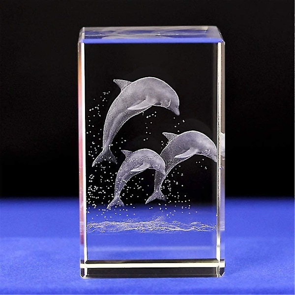 Krystalglas Delfin Ornament Model, 3D Laser Etched Krystal Delfin Figur