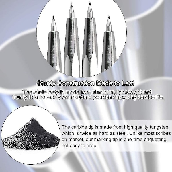 4 stk. graveringspen, bærbar metalpen, multifunktionsværktøj, skriverpen, legering, glas, keramik, plast, sølv