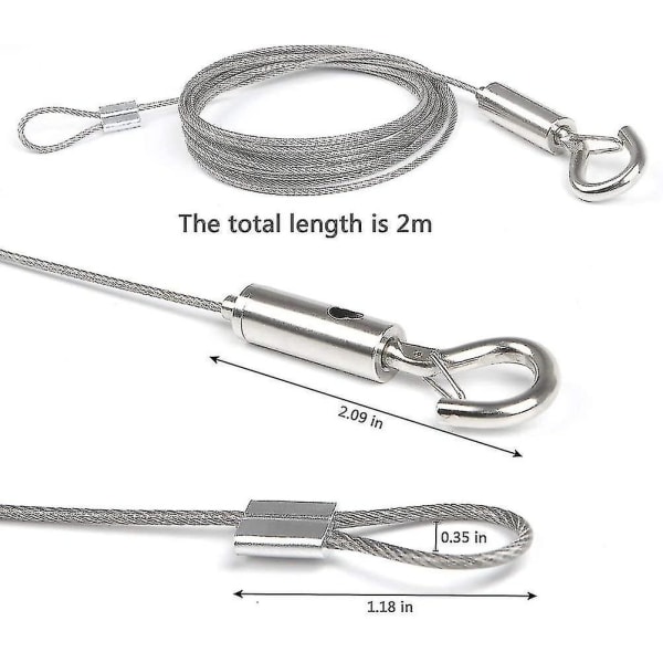 2m säädettävä taulun ripustusvaijeri 1,5 mm silmukalla ja koukkulla, raskas ruostumaton teräs