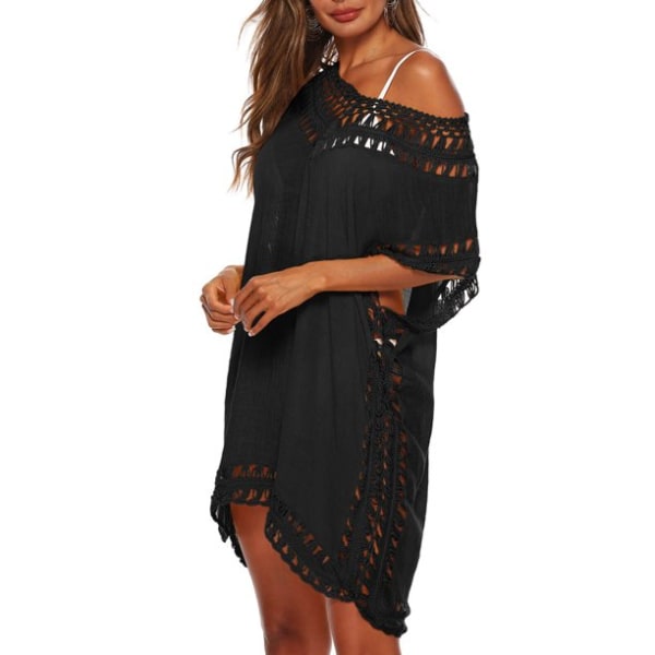 Badedrakt Cover Ups Swim Cover ups for Plus Women Batwing Sleeves black