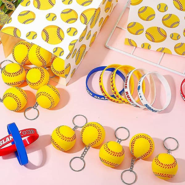 24-pack mjuka basebollnyckelringar, mini stress basebollnyckelringar, sp