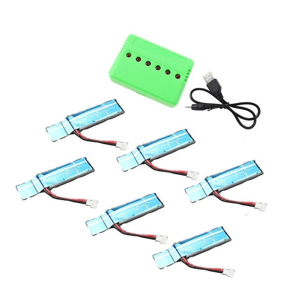 6st 3,7v 520mah 30c Uppgraderad -po Batteri Med Usb Laddare För Xk K110 K110s V930 V977 Rc Helikopter