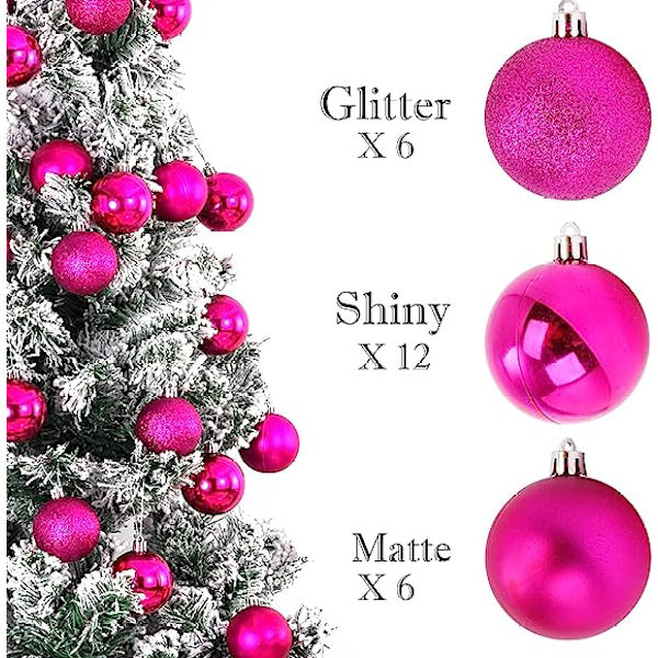 24 stk julekulepynt til jul juletre - Mini Shatter rose red