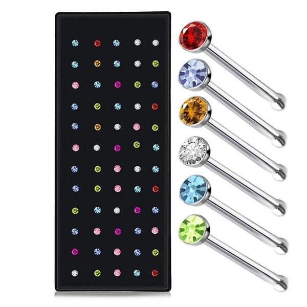 60 stk. Rustfrit Næse Studs Ringe Pin Rhinestones Næse