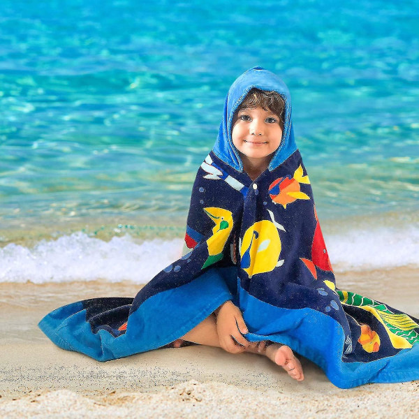 Gutter Jenter Hette strandbadehåndkle Poncho Sport Robe, Ocean World
