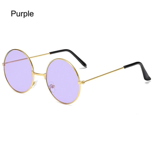 1 stk Retro Runde Hippie Solbriller Mote Sirkel Metallramme Solbriller For Kvinner Menn Disco Festbriller Sommer Kjørebriller A -purple