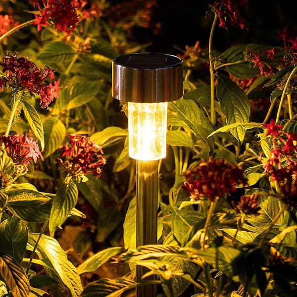 Sett med 12 LED-solcellelamper i rustfritt stål