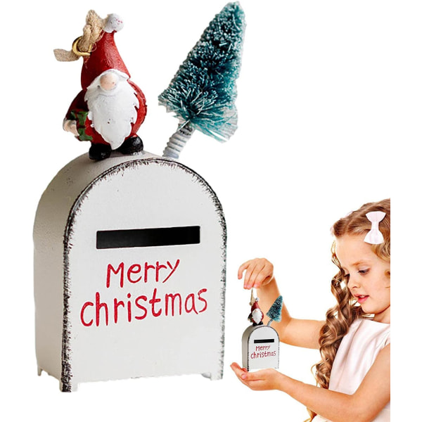 Joulupukin korttikotelo - maalaismainen kirjekuorilaatikko, metallinen korttikotelo kodin sisustukseen, pieni korttikotelo korttikuorille, syntymäpäivä, valmistujaiset (valkoinen) White