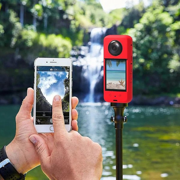 Silikonbeskyttende deksel kompatibel med Insta360 One X3 med linsebeskyttende hette Panoramisk actionkamera bæretaske Red