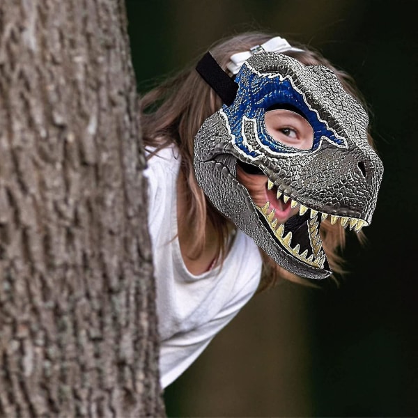 Yaju Dinosaurie Mask Jurassic World Raptor Dinosaurie Tillbehör Dino Cosplay Rekvisita Festival Karneval Presenter (1st, blå)