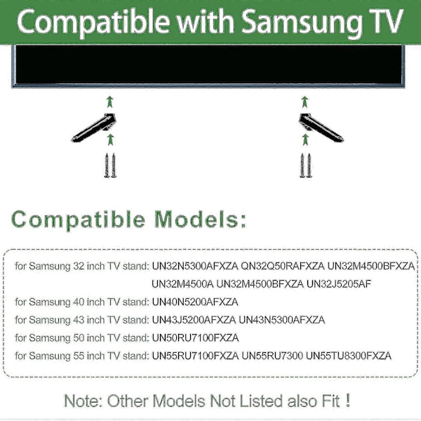 Jalustaruuvit ja aluslevyt Samsung TV -jalustaruuvisarjaan, Samsung 32\" 40\" 43\" 45\" 50\" 55\" 60\" 65\" 70\" 75\" 80\" 85\" TV-jalkojen ruuveille, TV-kiinnitysruuvit