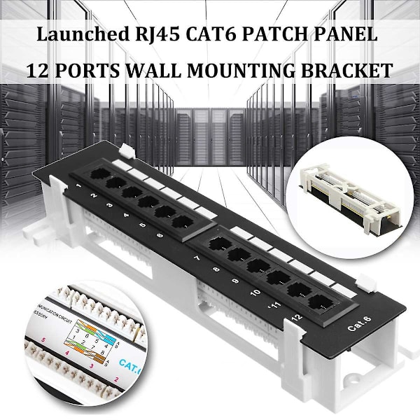 Nätverksverktygssats 12-portars Cat6 Patchpanel Rj45 Nätverksväggmonteringsställ med ytmonteringsväggfäste B
