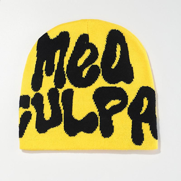 Hip Hop -neulepipo, karkkiväri, Y2K-kallohattu, joustava, taitettava, naisten trendikäs neulehattu, lämmin pipo Yellow black