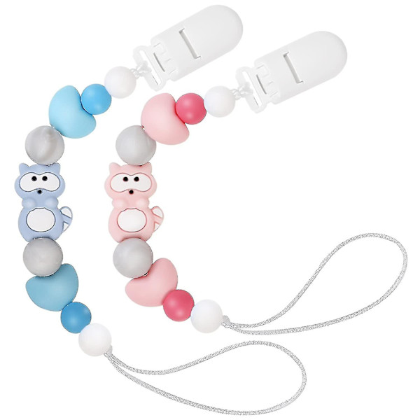 Wekity Sutteclips Rem til Tvillinger, Silikone Tænderinge Perler Sutteclips Baby Binky Holder Soothie Bider Legetøj Til Brusebad Gave Jul - 2 Pak, Blå