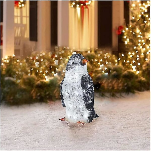 3-delers forhåndsbelyst pingvin julepynt utendørs med led hagelys - Large-hgbd