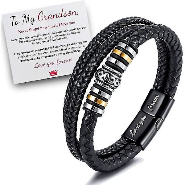 Til Min Søn/Til Min Grandson - \"Jeg Vil Altid Være Med Dig\" Flettet Læderarmbånd Til Mænd, Rustfrit Stål Inspirerende Armbånd, Mænds Flettet Læder