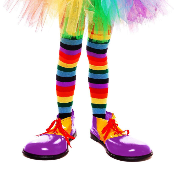 Värikkäät sateenkaaren raidalliset sukat polven päällä Klovni-raidallinen puku korkeat sukat Cosplay Partiin