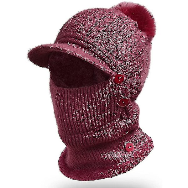 Hette, skjerf og maske i ett - Slouchy fleece-lue for kvinner, varm vinterstrikket lue