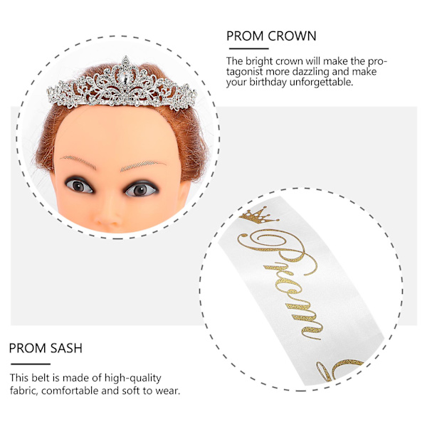 2 stk. Prom Queen Sash og Crystal Rhinestones Krone Sett Bryllupsfest Hodeplagg