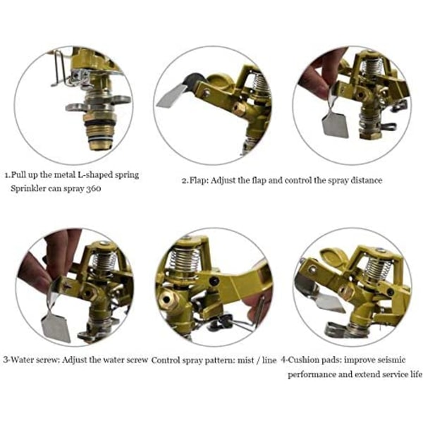 Impulssipuutarhan sprinkler, 360 asteen tehokas iskupihan sprinkler-kastelujärjestelmä metallipiikillä kasvien, kukkien ja vihannesten kasteluun