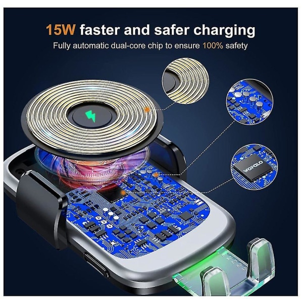 15w Qi trådlös billaddare, [dold automatisk] snabb trådlös billaddare Automatisk sensor Telefonhållare Ventilationsfäste kompatibel för Samsung S20/s10, för