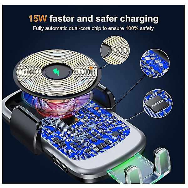 15w Qi trådløs billader, [skjult automatisk] hurtig trådløs billader med automatisk sensor telefonholder ventilationsmontering kompatibel med Samsung S20/s10, til