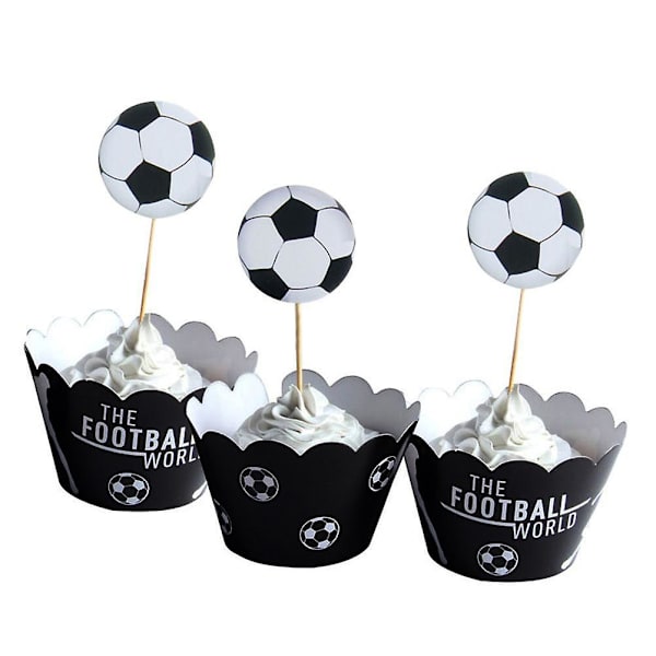 48 stk. Børnedekoration Cupcake Toppers Fodbold Kageindpakning Cupcake Topper Fodbold Bagekopper