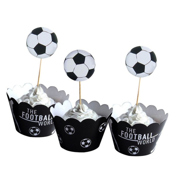 48 stk Kids Decor Cupcake Toppers Fodbold kageindpakning Cupcake Topper Fodbold bagekopper