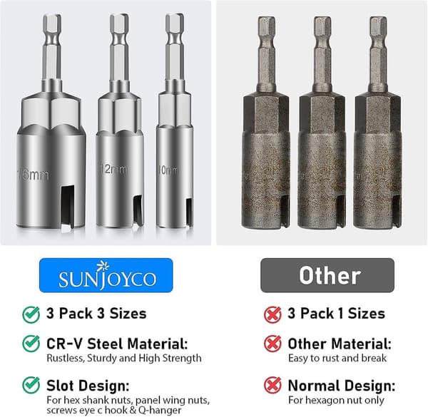 3-pack Hexskaft Mutterdragare, 1/4\" Hexskaft Power Wing Mutterdragare Set, Spårad Wingmutterkrok Borrbit Socket Nyckel Panelmutter Skruvverktyg Öga C-krok B