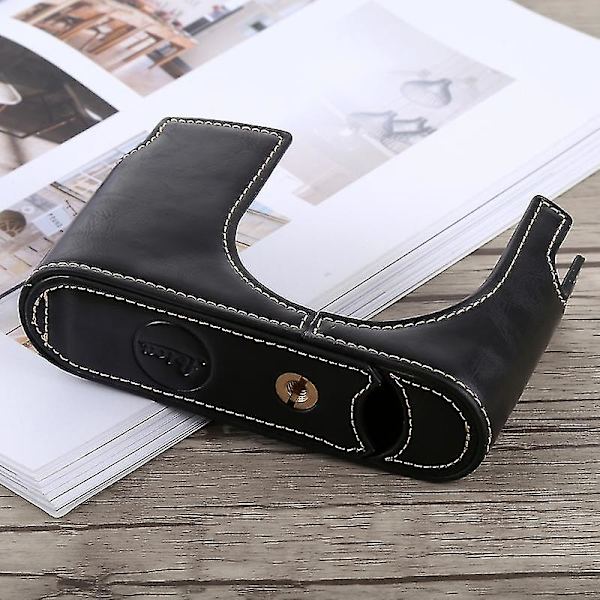 1/4 tommer gevind PU læder kamera halv etui base til Leica Q (typ 116) (sort)