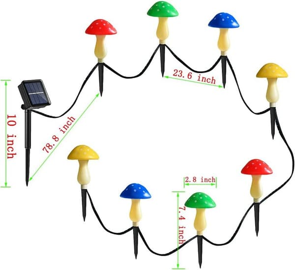6kpl/ set Solar Mushroom Light Fairy String Lights PUNAINEN blue warm white light