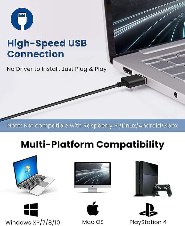 USB-mikrofon til computere - Plug & Play, mute-knap, LED-indikator, kompatibel med Mac/Windows