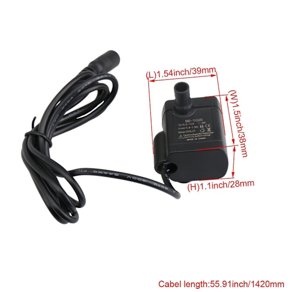 Dc5.5-12v 1-3w Vandpumpe til Akvarium, Springvand, Fiskedam - Sort
