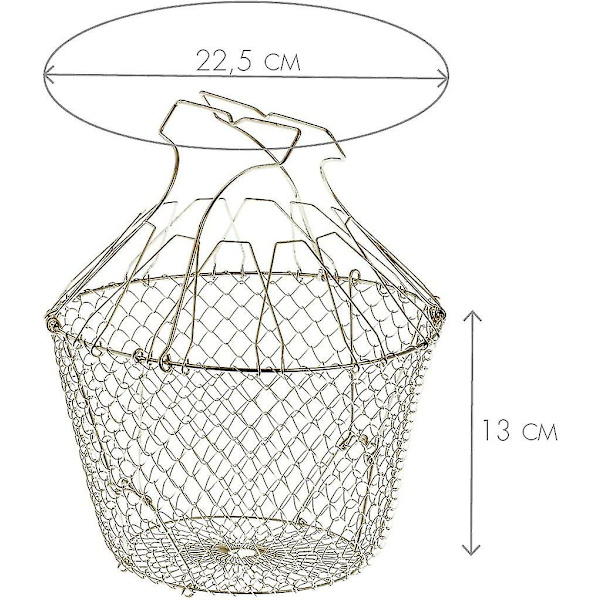 Foldbar Salatskurv med Forstærkere - Rustfrit Stål - Nem Opbevaring - Forsigtig Spin - 22,5 Cm