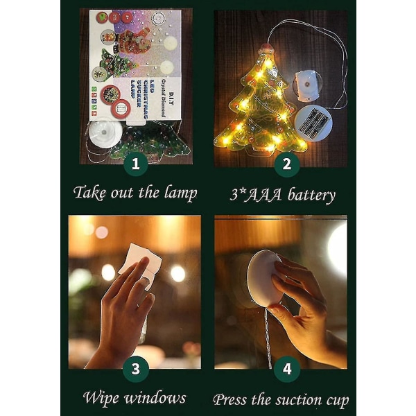 Christmas Fairy Lamp Veggmontert LED-lampe, diy diamantmalt neonvinduslampe, med sugekoppbatteri,