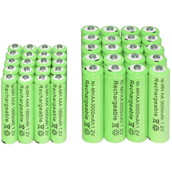 2/6/12/16/20/24/30st Aaa 1800mah + Aa 3000mah 1,2v Ni-mh uppladdningsbara batterier Grön