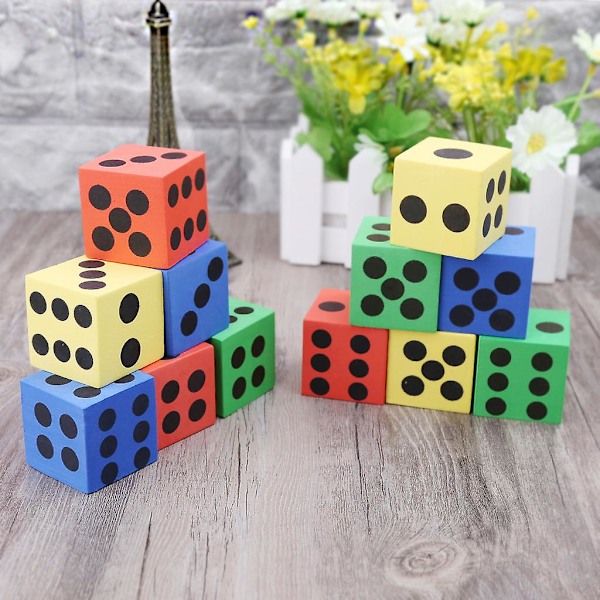 Skumterninger - Bulkpakke med 12, Store Assorterte Fargerike Skumterningkuber