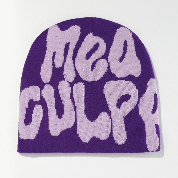 Hip Hop -neulottu pipo Cap Candy Color Y2k Skull Hat Elastinen Taitettava Naisten Trendikäs Neulottu Hattu Lämpimät Pipot Purple white