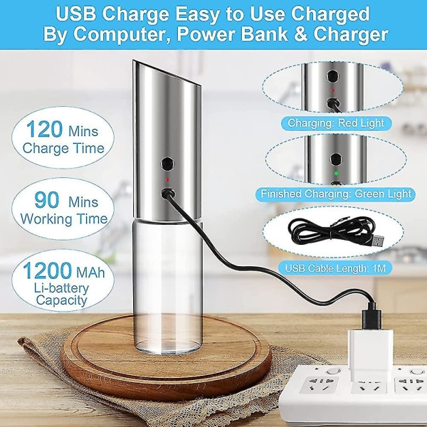 2 st Elektrisk Saltkvarn USB Laddningsbar Salt- och Pepparkvarn Elektrisk med LED