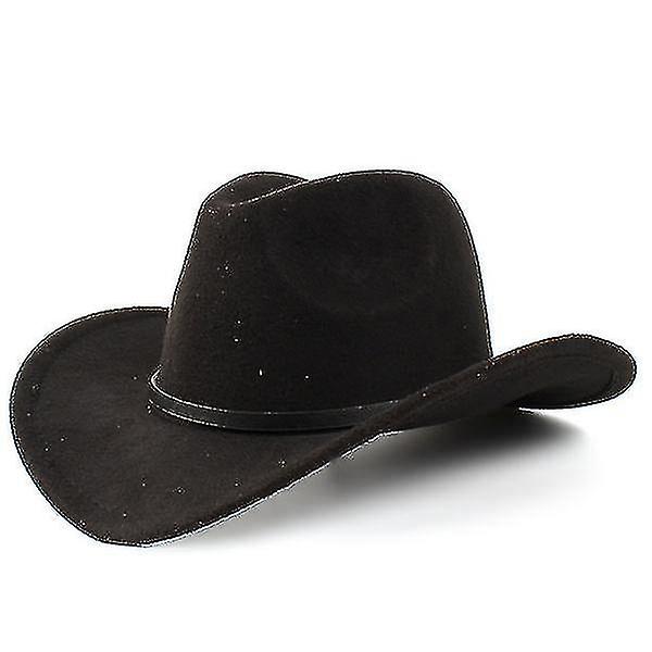 Unisex Voksen Uld Cowboy Western Hat Bred Bred Skygge Cap Vinter Varm(sort)