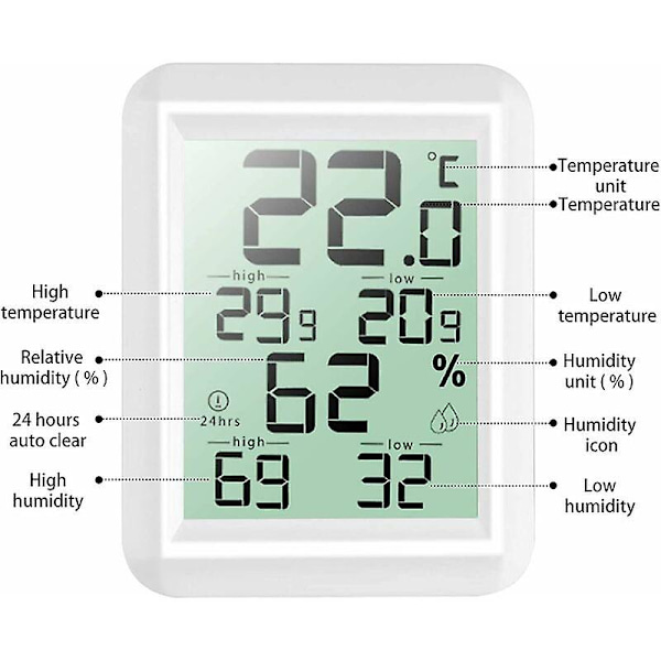 Høj præcision digitalt indendørs hygrometer termometer, / omskiftelig, termohygrometer til detektering af fugtighed og temperatur, indikation af komfortniveau