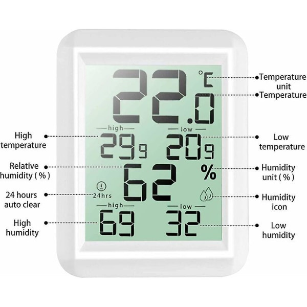 Høy nøyaktighet digitalt innendørs hygrometer termometer, / Byttbar, termohygrometer for å oppdage fuktighet og temperatur, indikasjon på komfortnivå