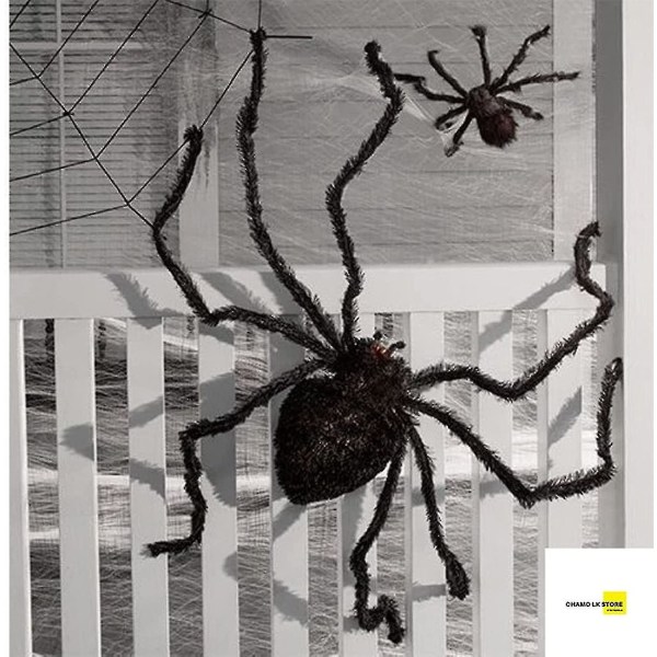 Halloween kæmpe edderkop dekorationer, 60 tommer realistisk stor skræmmende edderkop, falsk behåret edderkop, til halloween indendørs udendørs gård dekoration til hjemmefest 90cm