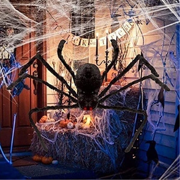 Halloween kæmpe edderkop dekorationer, 60 tommer realistisk stor skræmmende edderkop, falsk behåret edderkop, til halloween indendørs udendørs gård dekoration til hjemmefest 150cm