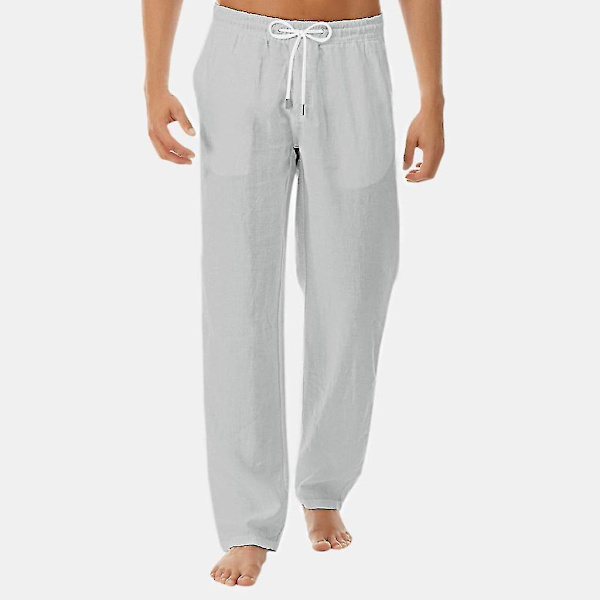 Mænd Linned Look Baggy Bukser Elastisk Talje Casual Strand Yoga Bukser Gray XXL